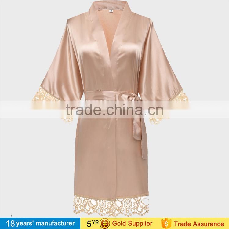 Sexy women plus size lace knee length lingerie bathrobe silk satin kimono bride bridesmaids robes for wedding party 2017