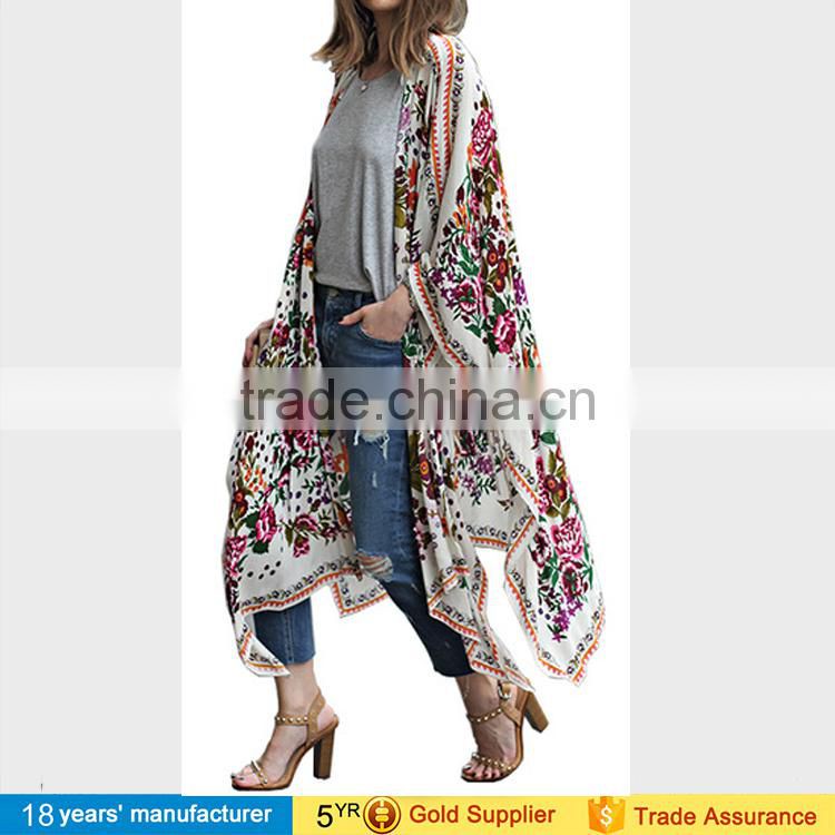 Ethinc women summer shirt blouse ladies printed long blusas tops plus size hippie floral chiffon boho kimono cardigan 2017