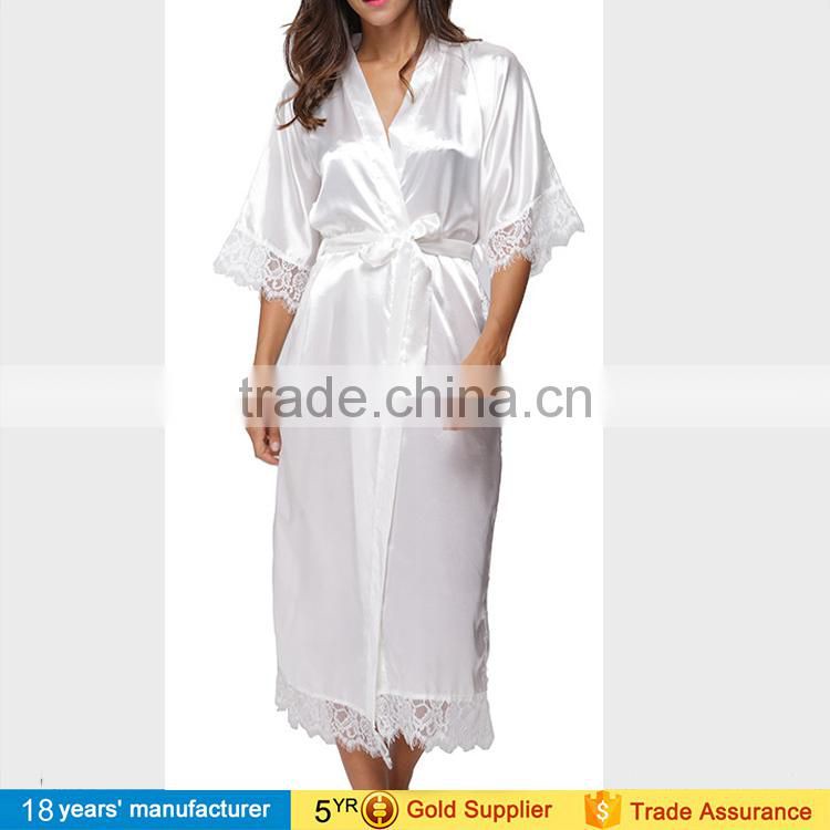 2017 women wholesale cheap summer silk lingerie pajama wedding bathrobe nightgown long satin kimono bridesmaid robes with lace
