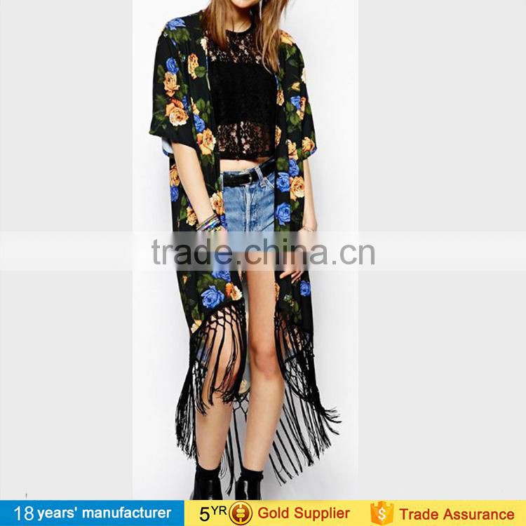 2017 wholesale summer fashion casual beach cover up tops blusa feminina boho loose floral chiffon long kimono cardigan