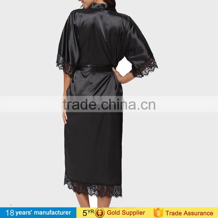 2017 women wholesale cheap summer silk lingerie pajama wedding bathrobe nightgown long satin kimono bridesmaid robes with lace