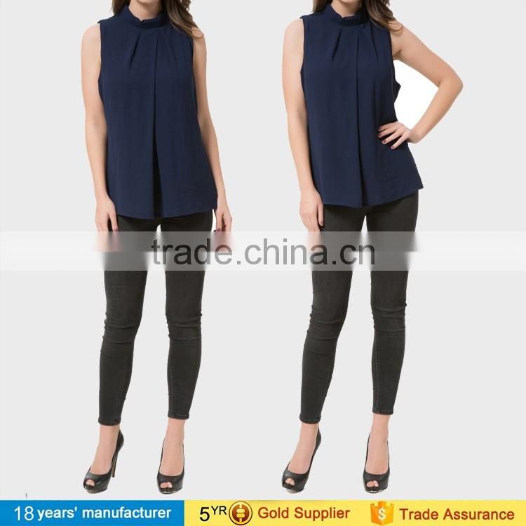 wholesale casual plus size loose sleeveless office women chiffon tops blouses elegant designs 2017