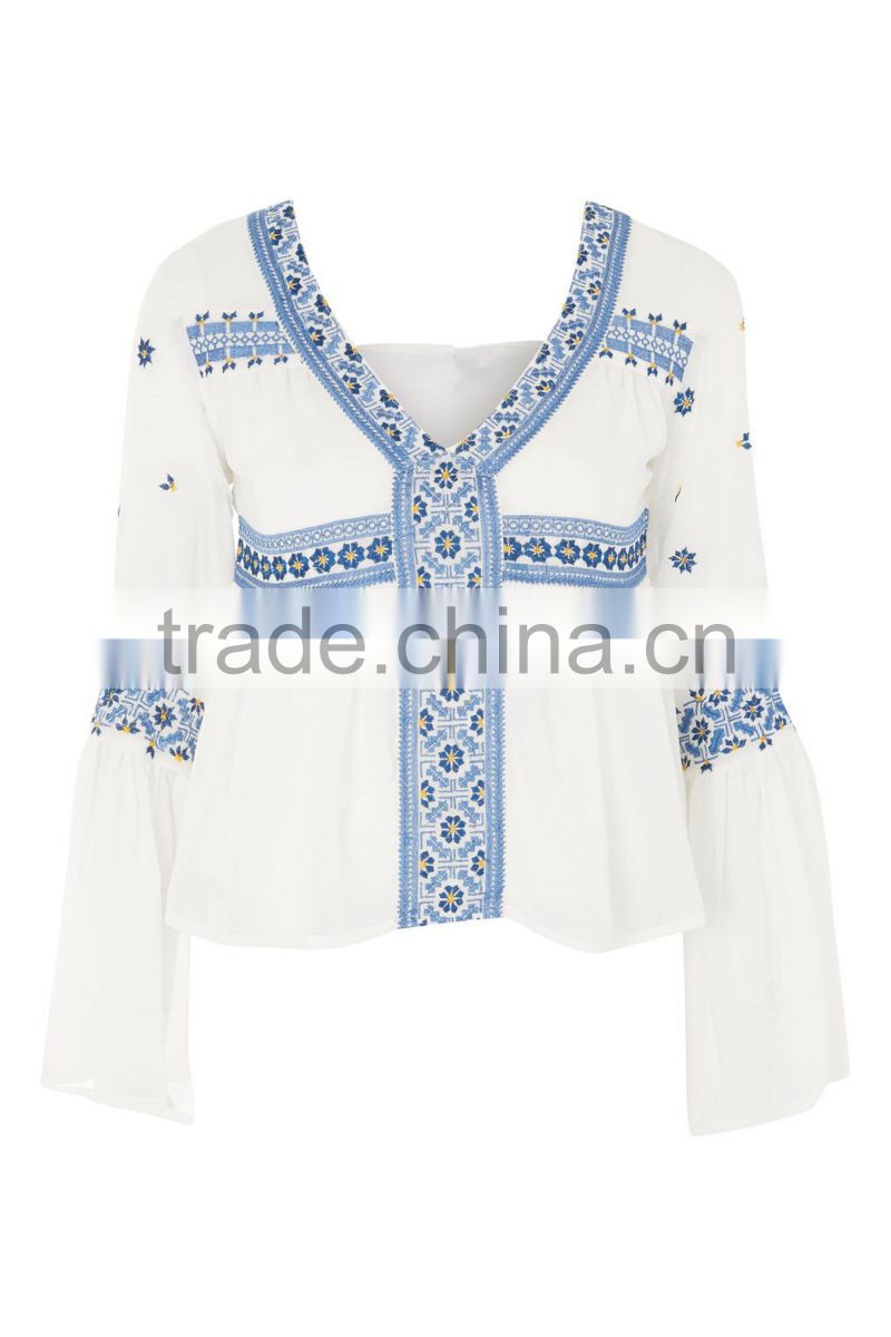 High Fashion Tops For Women 2017 Women's Clothing Embroidered Top