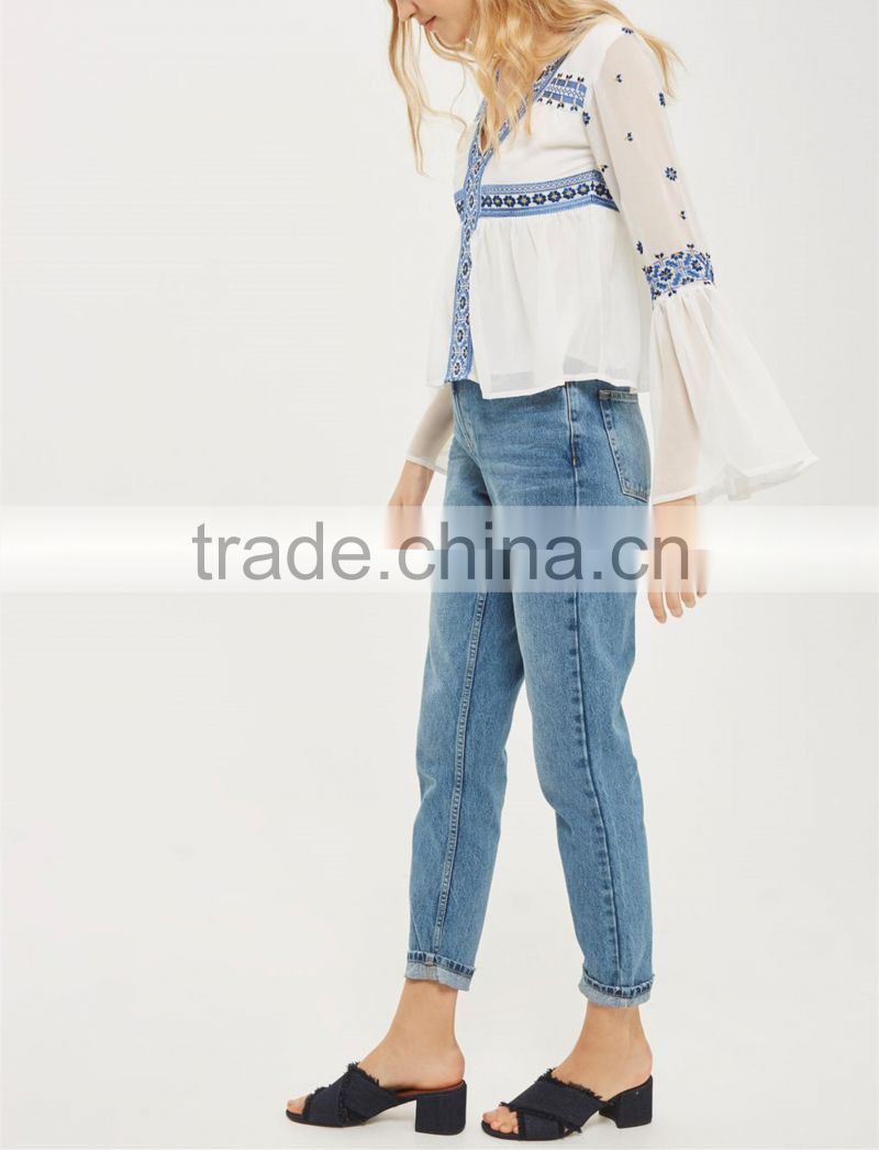 High Fashion Tops For Women 2017 Women's Clothing Embroidered Top