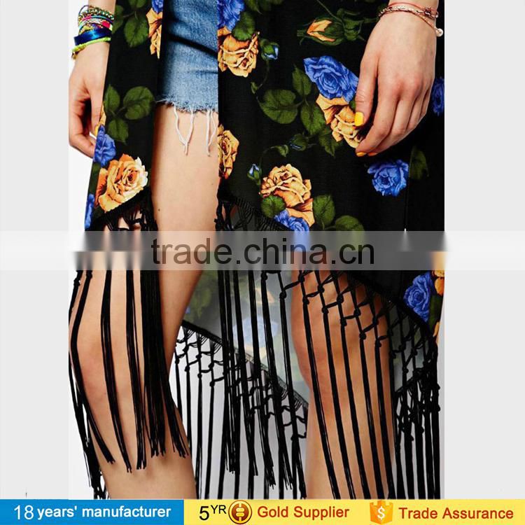 2017 wholesale summer fashion casual beach cover up tops blusa feminina boho loose floral chiffon long kimono cardigan