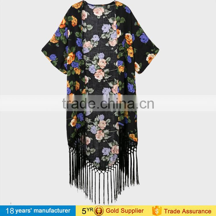 2017 wholesale summer fashion casual beach cover up tops blusa feminina boho loose floral chiffon long kimono cardigan