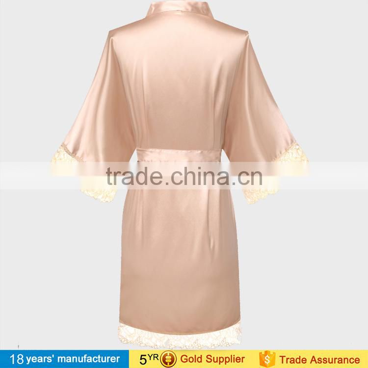 Sexy women plus size lace knee length lingerie bathrobe silk satin kimono bride bridesmaids robes for wedding party 2017