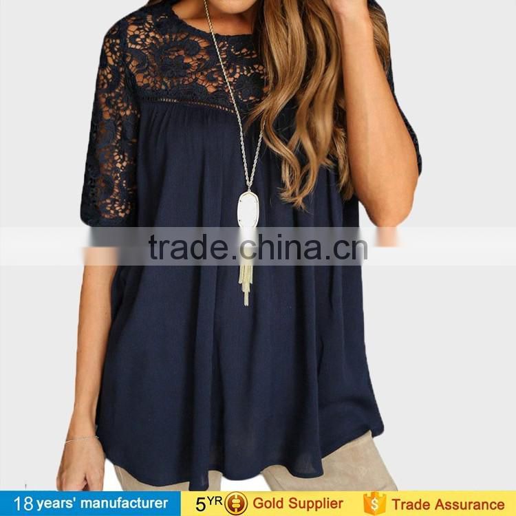 Short sleeve pleated Cut out crochet lace loose summer boho beach Blouse for fashion women clothing 2017