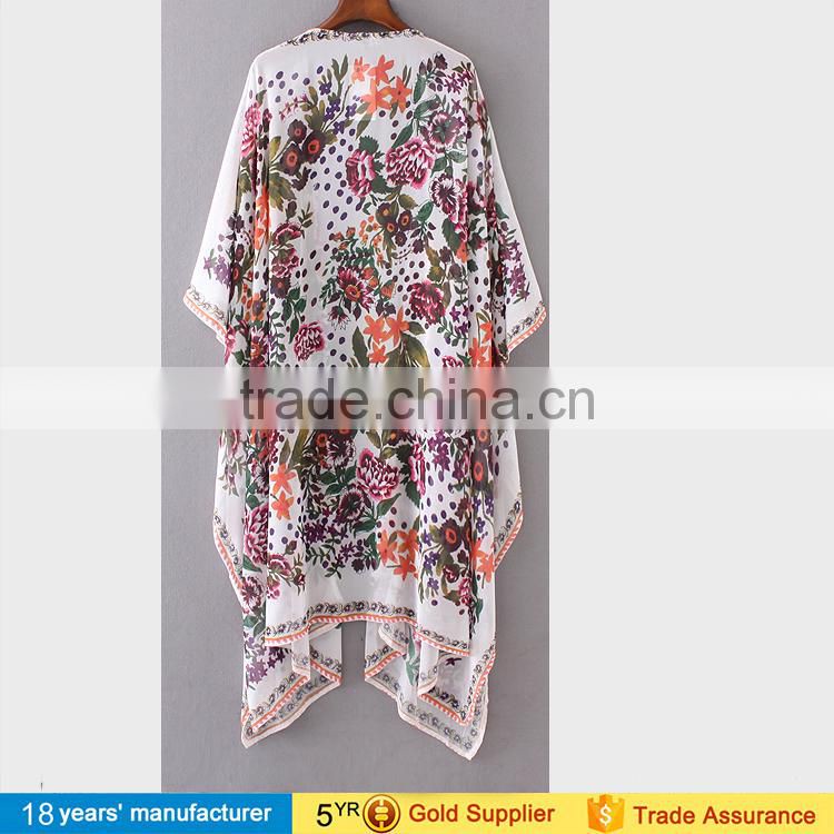 Ethinc women summer shirt blouse ladies printed long blusas tops plus size hippie floral chiffon boho kimono cardigan 2017