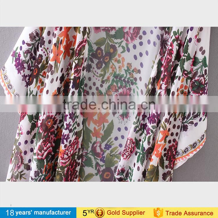 Ethinc women summer shirt blouse ladies printed long blusas tops plus size hippie floral chiffon boho kimono cardigan 2017