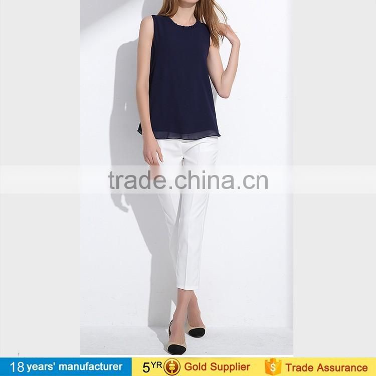 wholesale casual plus size loose sleeveless office women chiffon tops blouses elegant designs 2017