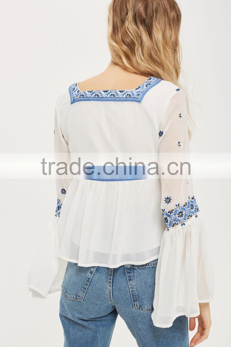 High Fashion Tops For Women 2017 Women's Clothing Embroidered Top