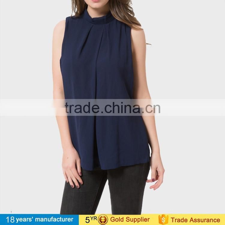 wholesale casual plus size loose sleeveless office women chiffon tops blouses elegant designs 2017