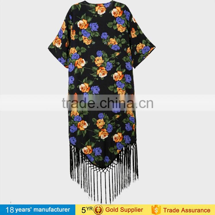 2017 wholesale summer fashion casual beach cover up tops blusa feminina boho loose floral chiffon long kimono cardigan
