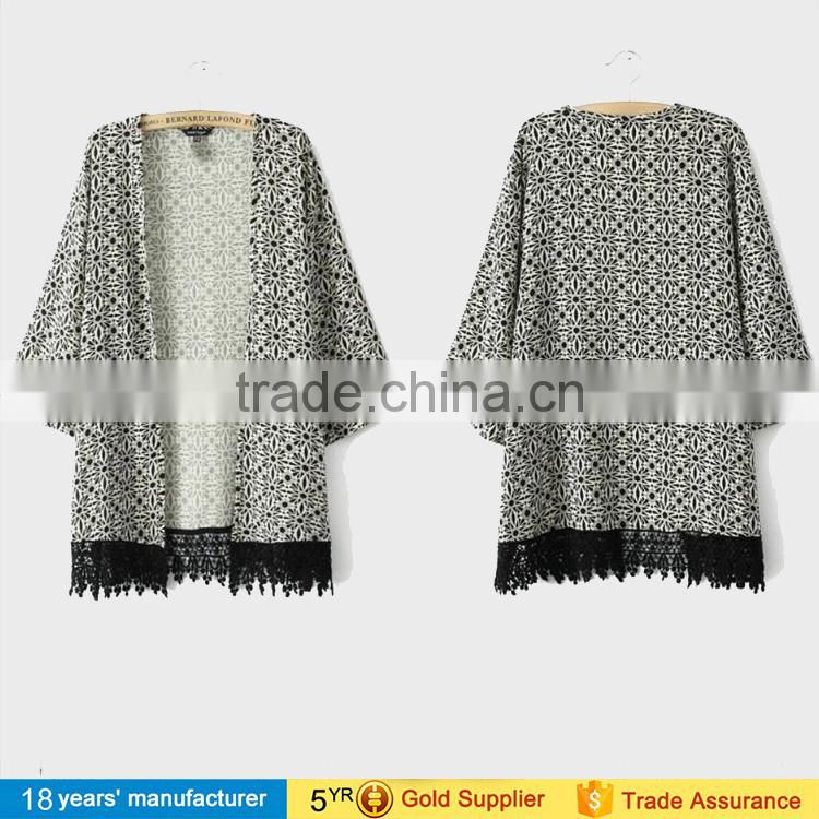 Women spring summer long sleeve loose printed chiffon blouse beach jacket plus size japanese open long kimono cardigan