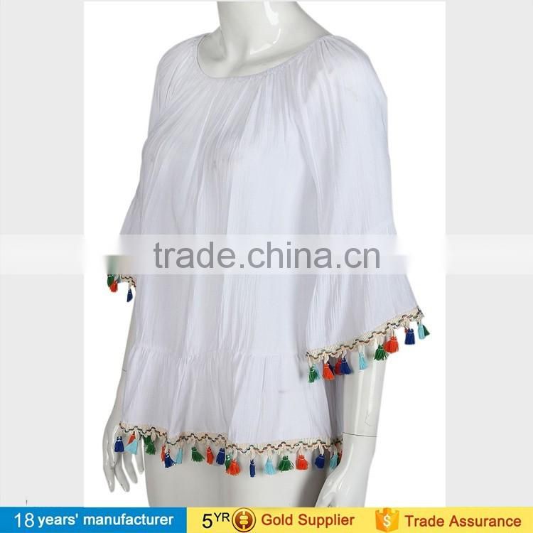 Boat neck long sleeve ruffle loose blouse white Plus size off shoulder summer beach boho blouse for women 2017