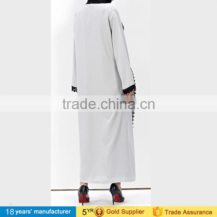 2017 Elegant ladies long sleeve full length lace hem chiffon Islamic dubai abaya long kimono cardigan for muslim women