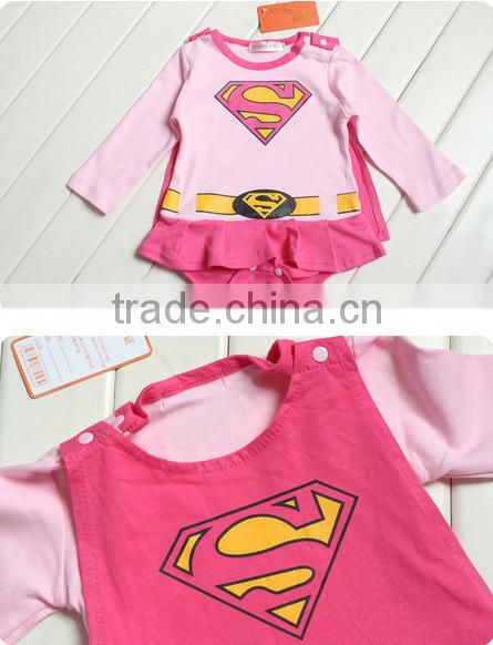 2015 baby COS play rompers long sleeve superman romper + cloak