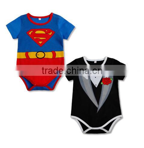2015 summer wholesale baby 1 Piece romper superman jumpsuit gentleman triangle romper
