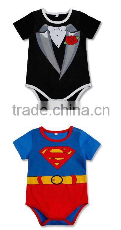 2015 summer wholesale baby 1 Piece romper superman jumpsuit gentleman triangle romper