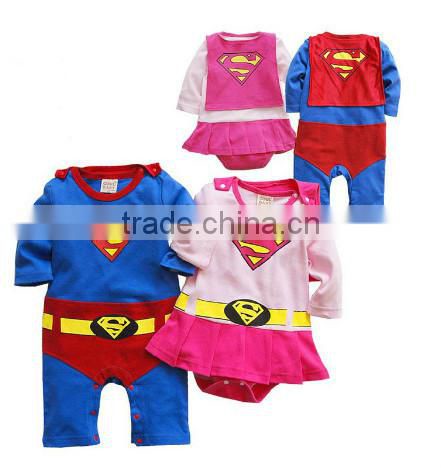 2015 baby COS play rompers long sleeve superman romper + cloak