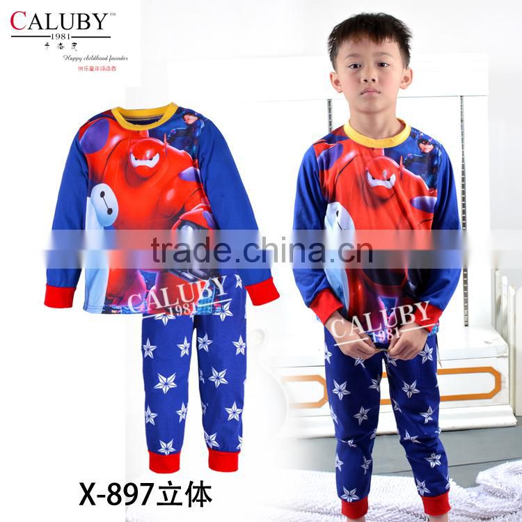 2015 autumn kid pajamas set boy sleepwear long sleeve pyjamas big hero/cars/spiderman/ultraman