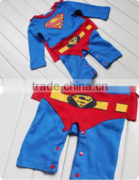 2015 baby COS play rompers long sleeve superman romper + cloak