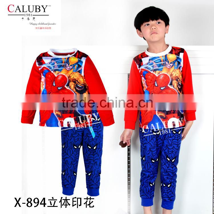 2015 autumn kid pajamas set boy sleepwear long sleeve pyjamas big hero/cars/spiderman/ultraman