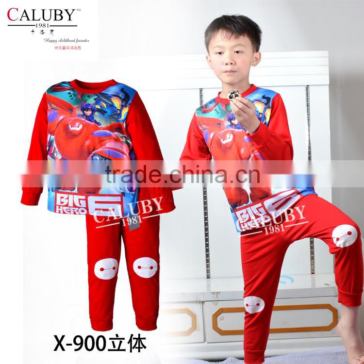 2015 autumn kid pajamas set boy sleepwear long sleeve pyjamas big hero/cars/spiderman/ultraman