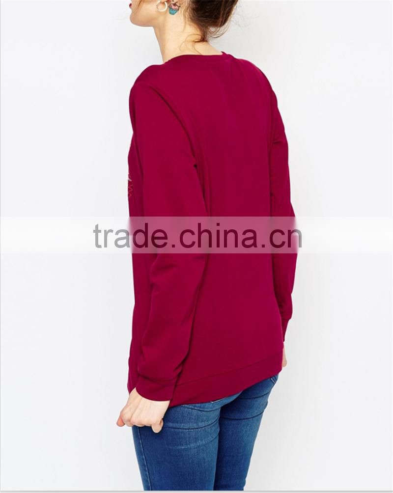 tiger embroidered O-collar women hoodies without hood OEM service