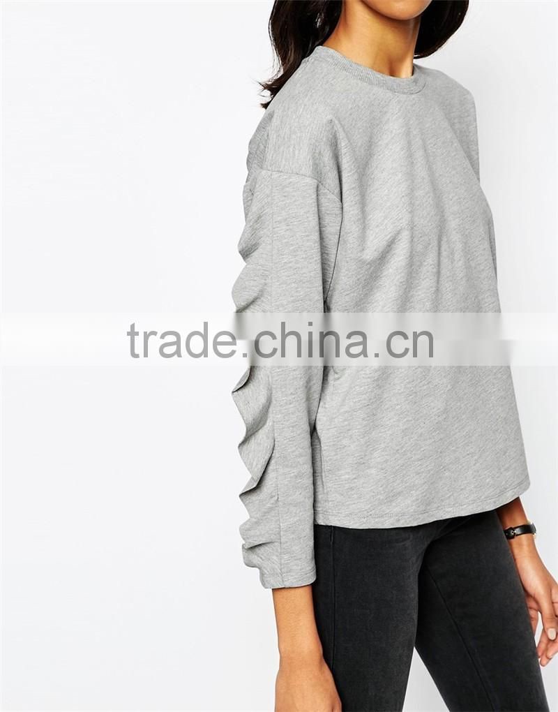 fashion lotus leaf sleeve women hoodies without hood OEM service