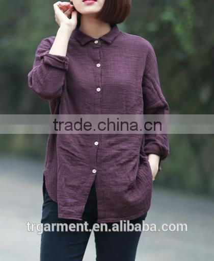 girl clothing plus size linen women blouse plain shirts
