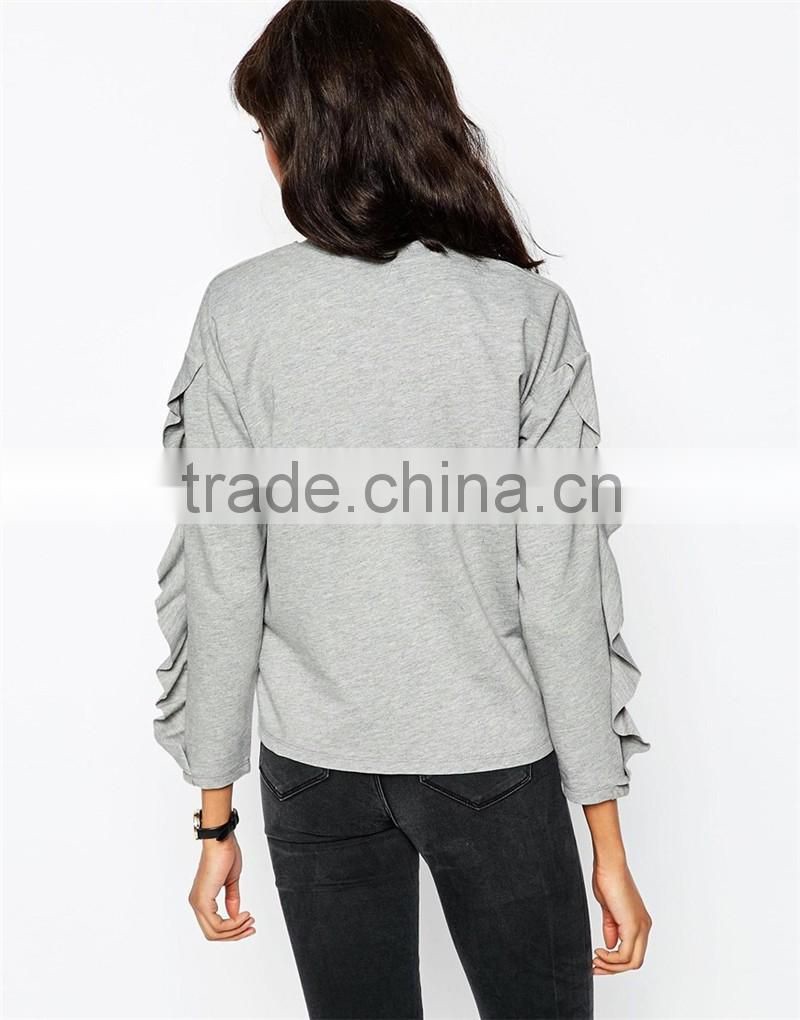 fashion lotus leaf sleeve women hoodies without hood OEM service