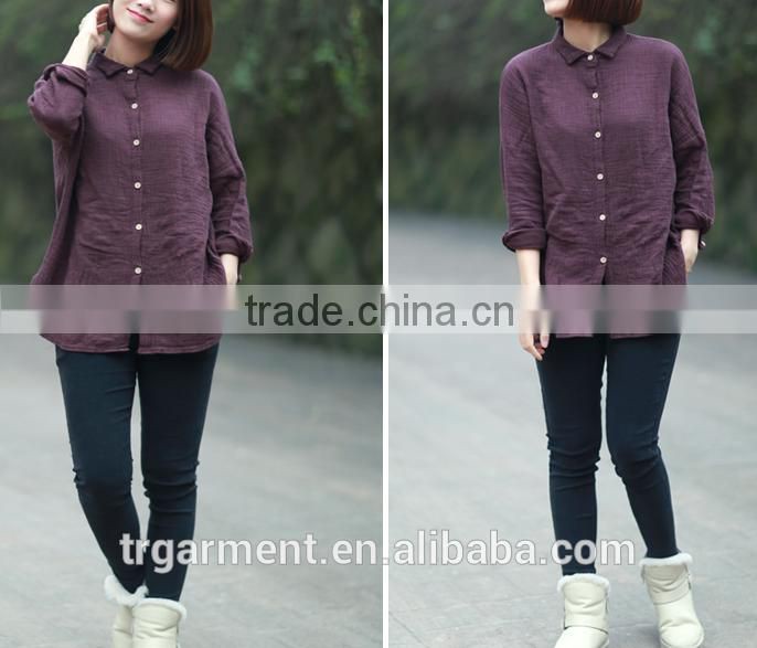 girl clothing plus size linen women blouse plain shirts