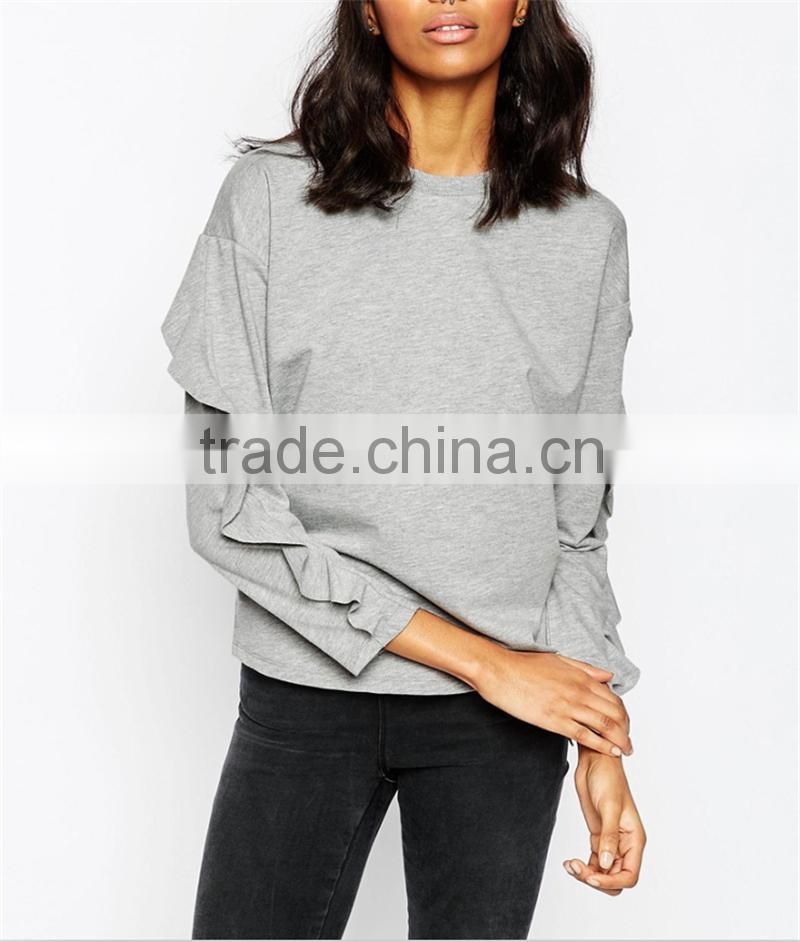 fashion lotus leaf sleeve women hoodies without hood OEM service