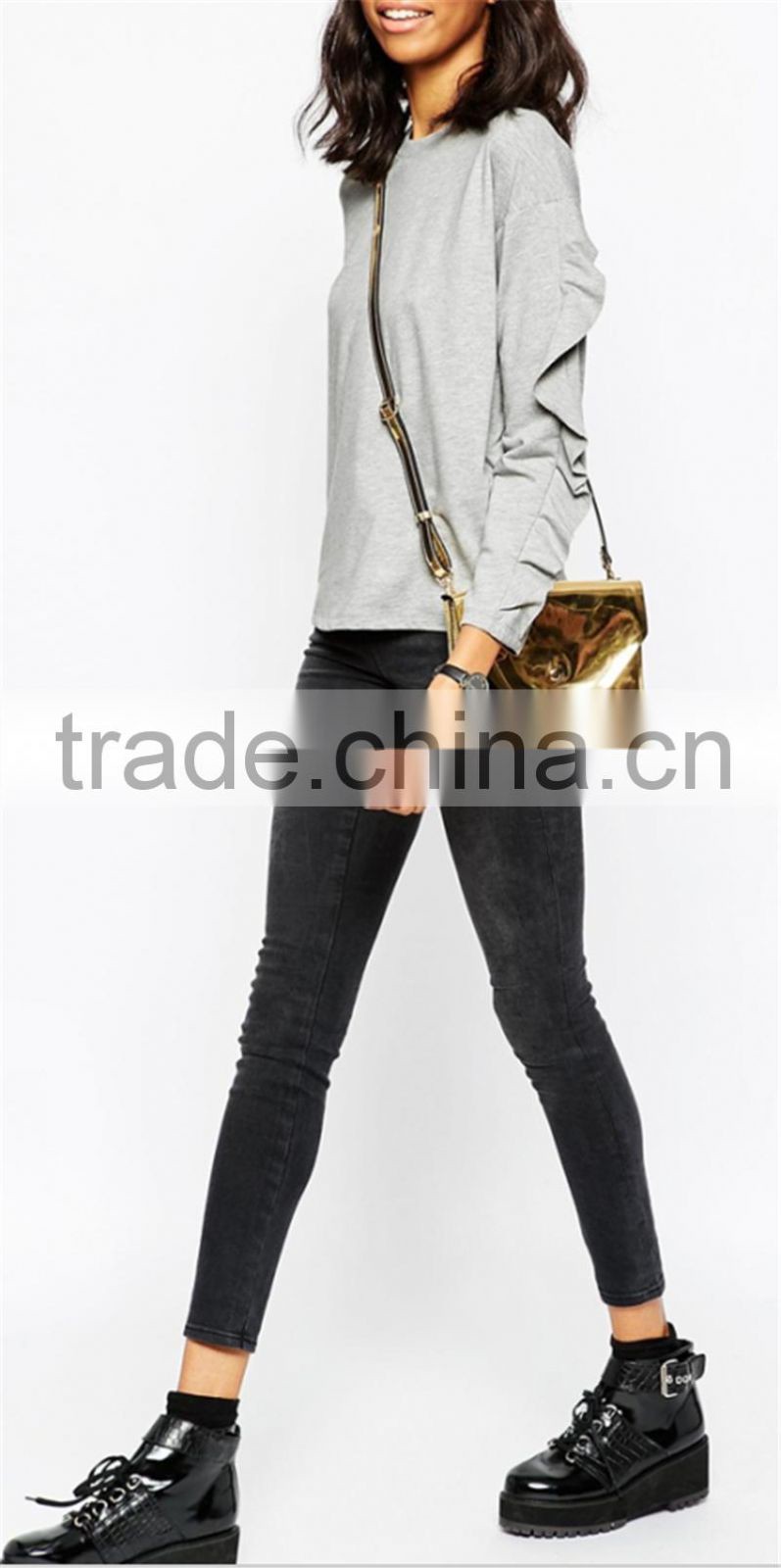 fashion lotus leaf sleeve women hoodies without hood OEM service