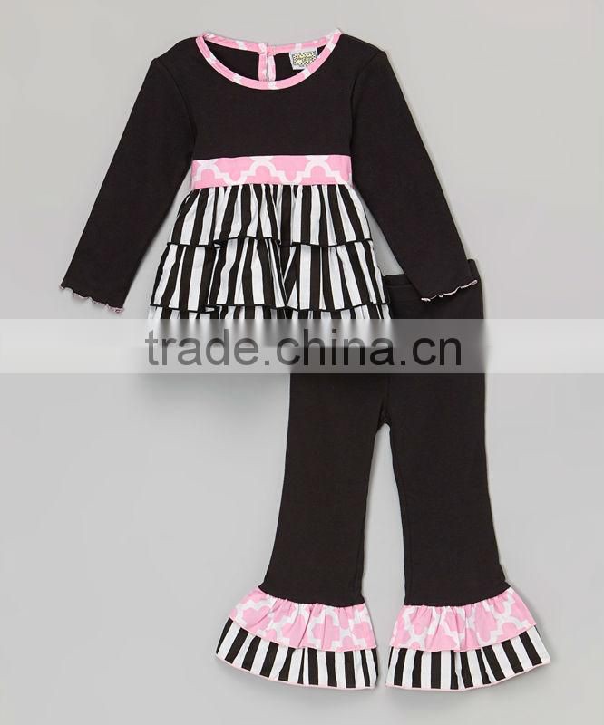 New arrival kids Christmas Clothing Set 3 Layer flower long sleeve T-shirt and pant black Fall Kids 2 Piece Suits Z-CS80724-28