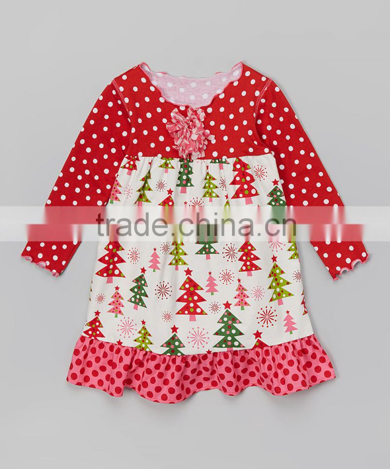 Online Shopping Red White Dot Print Christmas Tree Design Fancy Baby Girl Dress Z-GD80724-20