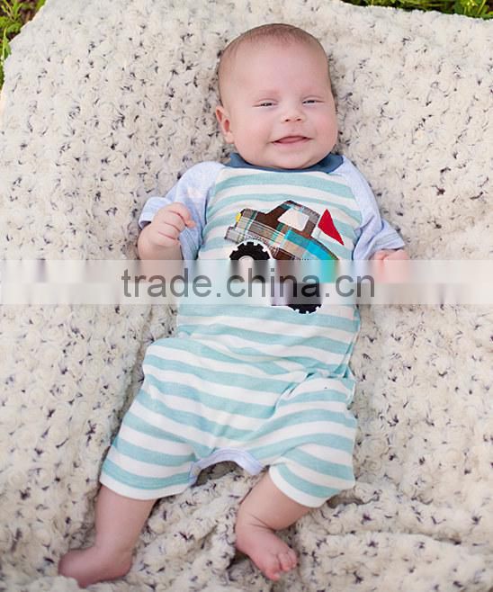 Online Sell Turquoise Stripe Truck Kid Romper Short Sleeve Baby Jumpsuits Infant Clothing RR80817-7