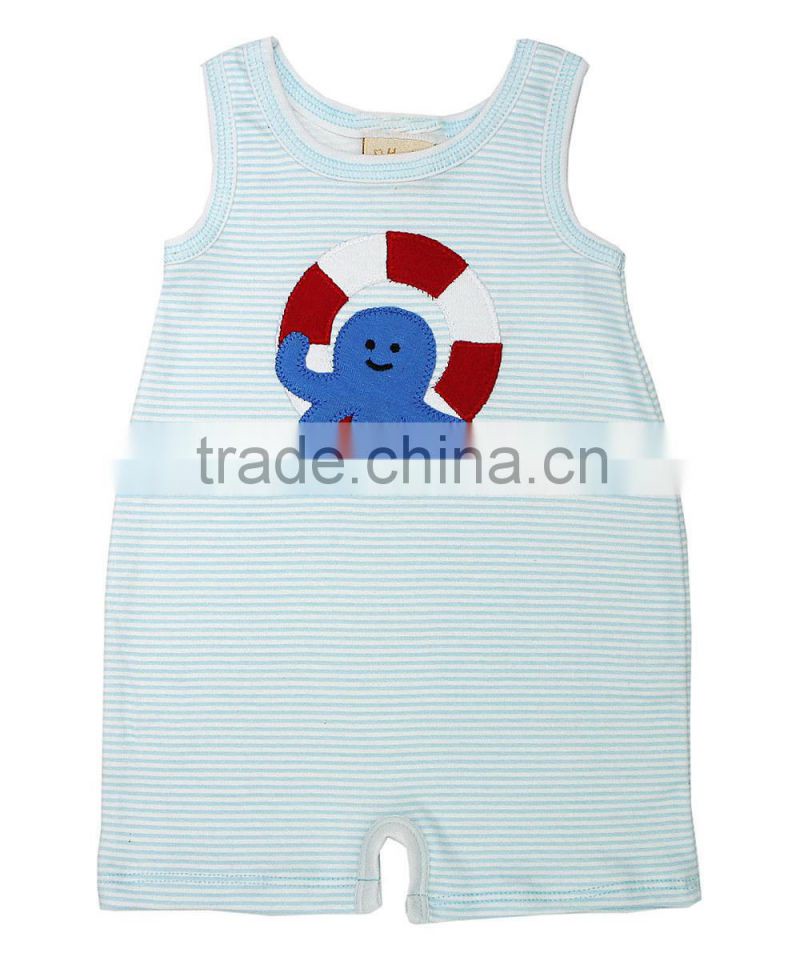 Top Quality Turquoise Stripe Octopus Newborn Romper Sleeveless Baby Jumpsuits Toddler Summer Clothes RR80817-6