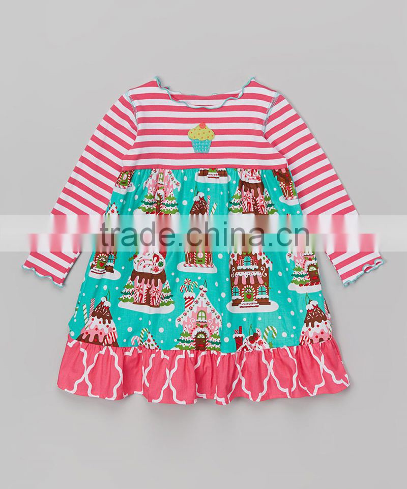 Top Quality Girls Christmas Stripe Long Sleeve Fashion Design Dress For Christmas Z-GD80724-18