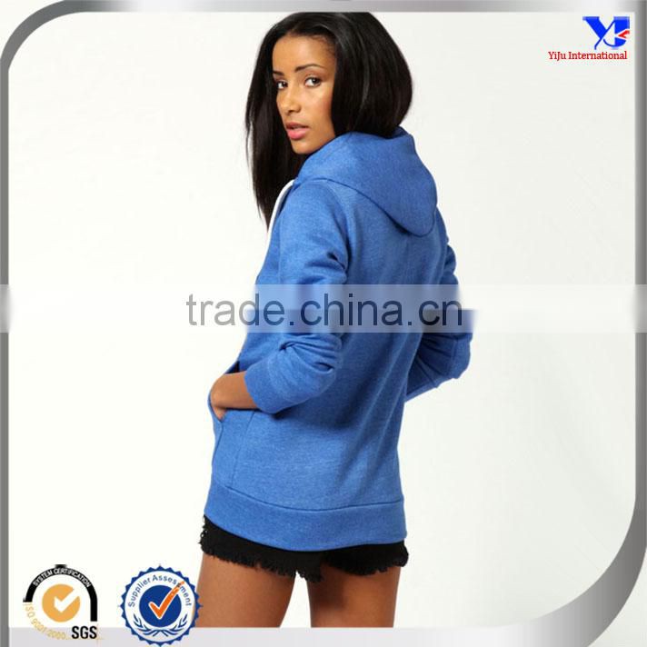 Plain blue color good price fahion lady hoody jacket