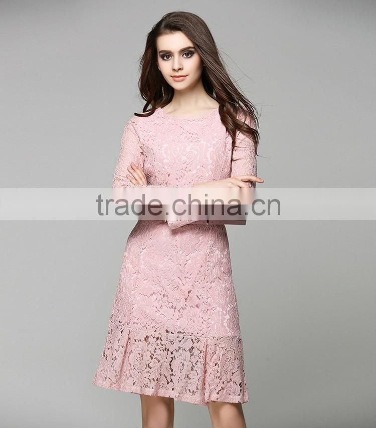 lady long sleeve o-neck lace elegant dress