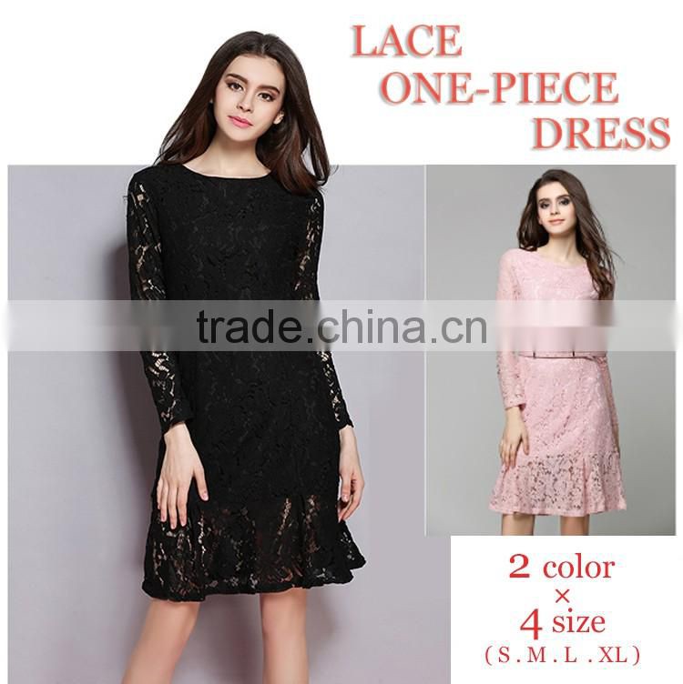 lady long sleeve o-neck lace elegant dress