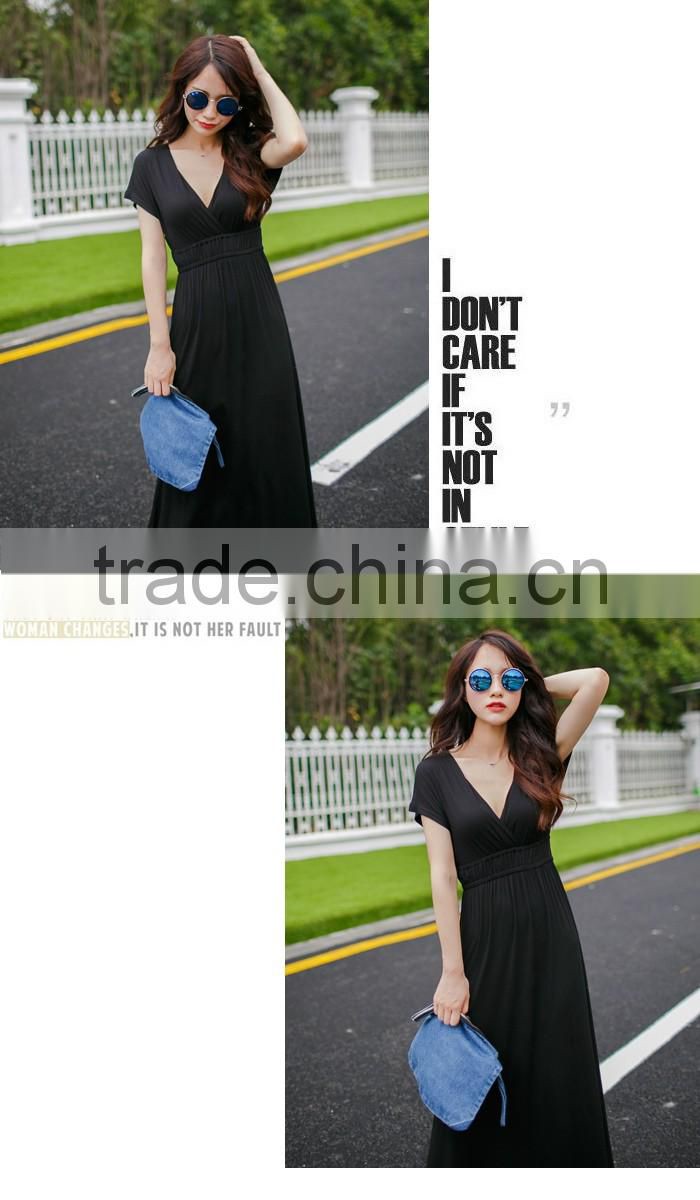 ladies elegant short sleeve v-neck dress