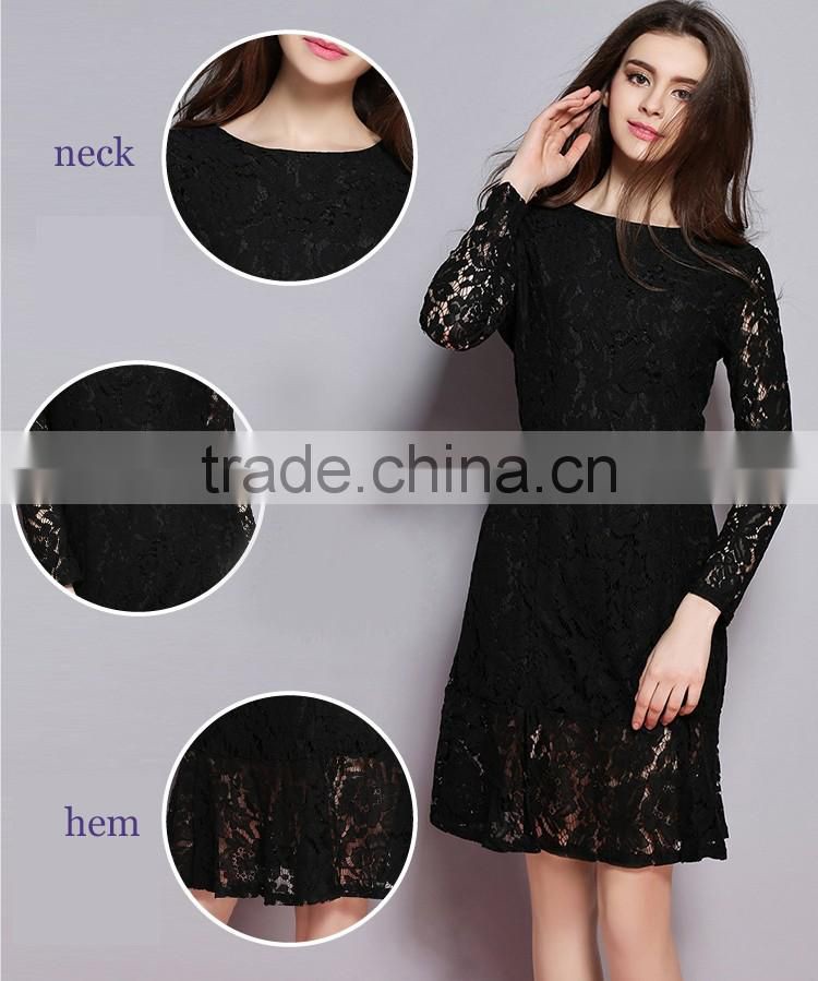 lady long sleeve o-neck lace elegant dress