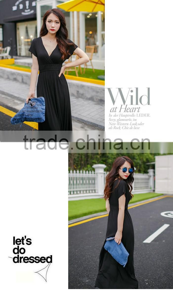 ladies elegant short sleeve v-neck dress