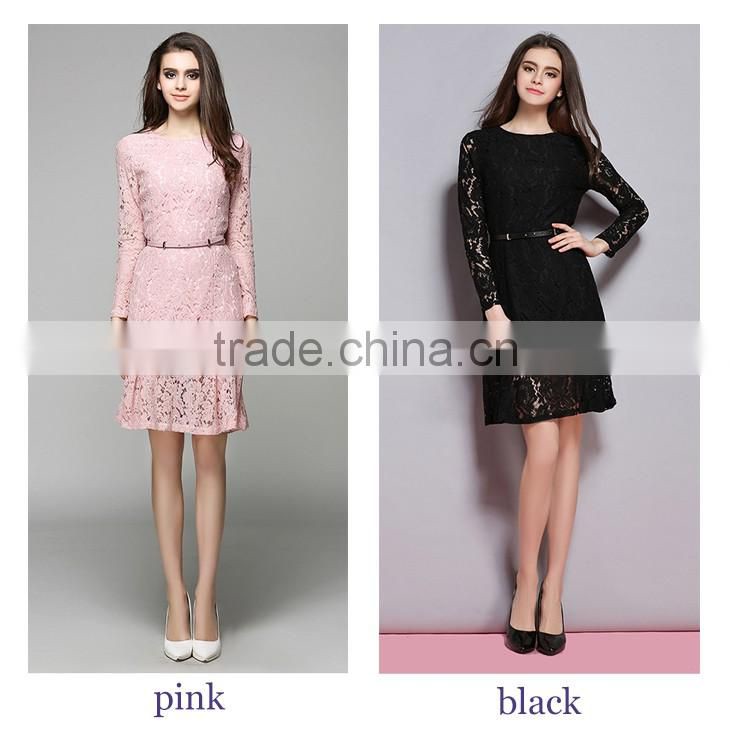 lady long sleeve o-neck lace elegant dress