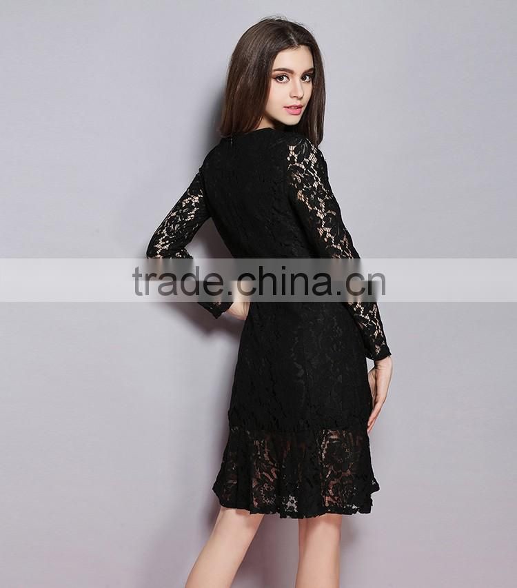 lady long sleeve o-neck lace elegant dress