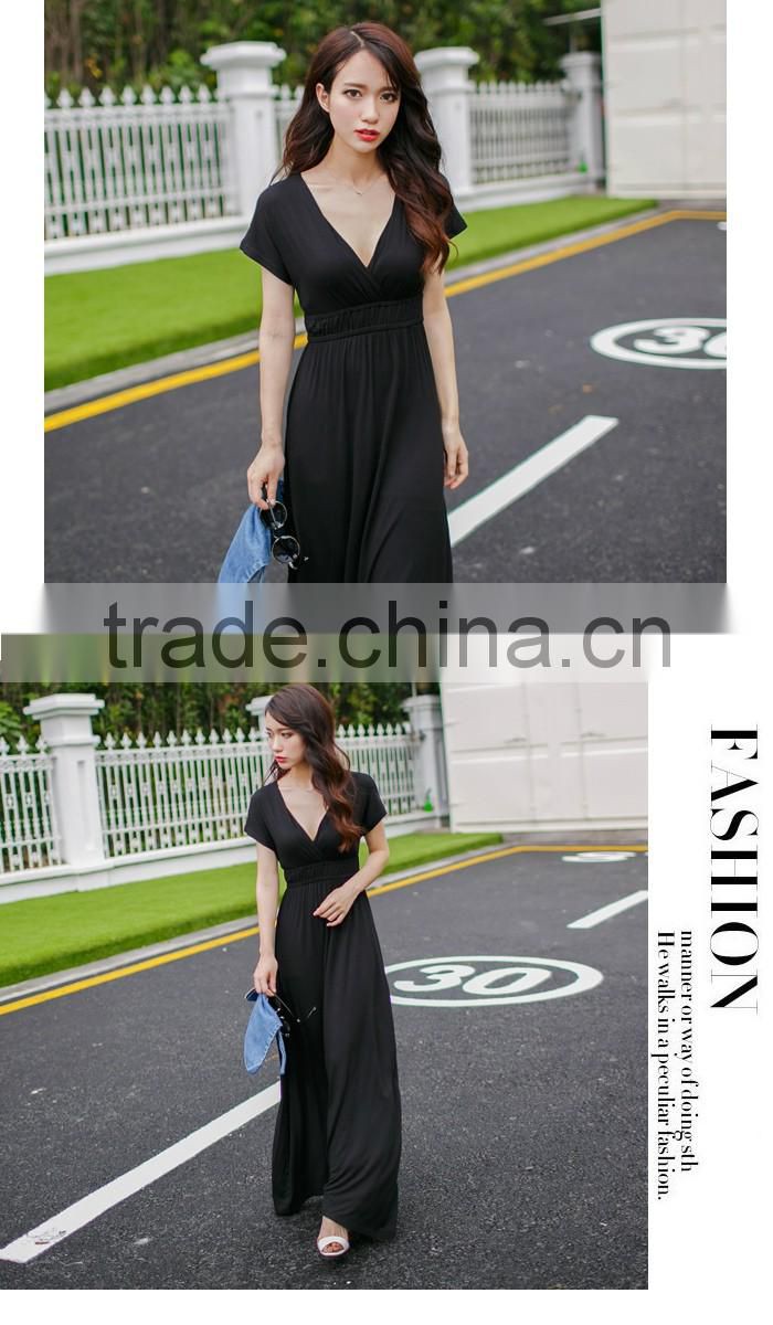 ladies elegant short sleeve v-neck dress